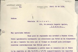 [Carta] 1936 abr. 29, Buenos Aires, [Argentina] [a] Gabriela Mistral, Lisboa, [Portugal]