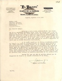 [Carta] 1939 feb. 6, Bogotá, Colombia [a] Gabriela Mistral, Washington