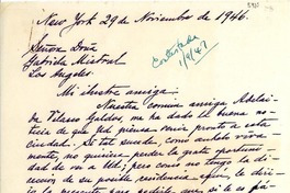 [Carta] 1946 nov. 29, New York [a] Gabriela Mistral, Los Angeles, [EE.UU.]