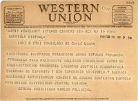 [Telegrama] 1948 feb. 20, Caracas, Venezuela [a] Gabriela Mistral, Los Ángeles