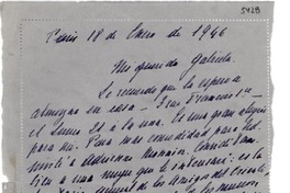 [Carta] 1946 ene. 18, Paris, [Francia] [a] Gabriela Mistral, Hotel Bristol