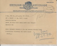 [Telegrama] 1950 ago. 25, México D. F. [a] Gabriela Mistral, Jalapa, Veracruz