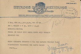 [Telegrama] 1950 ago. 25, México D. F. [a] Gabriela Mistral, Jalapa, Veracruz