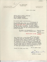 [Carta] 1948 abr. 21, New York, [EE.UU.] [a] Lucila Godoy y [sic] Alcayaga, Santa Barbara, California, [EE.UU.]
