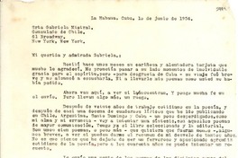 [Carta] 1954 jun. 1, La Habana, Cuba [a] Gabriela Mistral, New York
