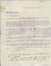 [Carta] 1942 jun. 12, Buenos Aires, [Argentina] [a] Gabriela Mistral, Petrópolis, Brasil
