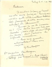 [Carta] 1952 ene. 16, Pullay, Francia [a] Gabriela Mistral