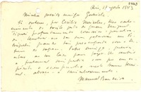 [Tarjeta] 1943 ago. 17, Rio, [Brasil] [a] Gabriela [Mistral]
