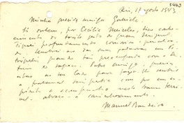 [Tarjeta] 1943 ago. 17, Rio, [Brasil] [a] Gabriela [Mistral]
