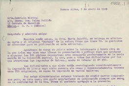 [Carta] 1949 ene. 5, Buenos Aires, [Argentina] [a] Gabriela Mistral, México D.F., México