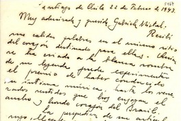 [Carta] 1943 feb. 22, Santiago, [Chile] [a] Gabriela Mistral