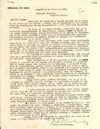 [Carta] 1951 jul. 26, Bogotá, [Colombia] [a] Gabriela Mistral, Rapallo, Italia