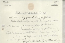 [Carta] [1944], Buenos Aires, [Argentina] [a] Gabriela [Mistral]