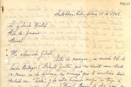 [Carta] 1943 feb. 11, Santa Clara, Cuba [a] Gabriela Mistral, Río de Janeiro, Brasil