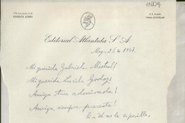 [Carta] 1947 mayo 26, Buenos Aires, [Argentina] [a] Gabriela Mistral
