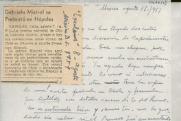 [Carta] 1951 ago. 13, México [a] Gabriela Mistral