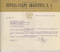 [Carta] 1940 ene. 2, Buenos Aires, Argentina [a] Gabriela Mistral, Petrópolis, Brasil