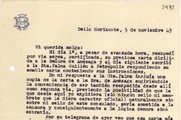 [Carta] [19]43 nov. 5, Bello Horizonte [a] [Gabriela Mistral]