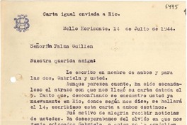 [Carta] 1944 jul. 14, Bello Horizonte [a] Palma Guillén