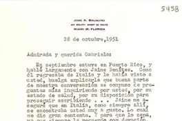 [Carta] 1951 oct. 28, Miami, Florida [a] Gabriela Mistral