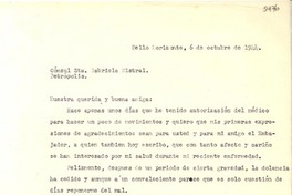 [Carta] 1944 oct. 6, Bello Horizonte [a] Gabriela Mistral, Petrópolis