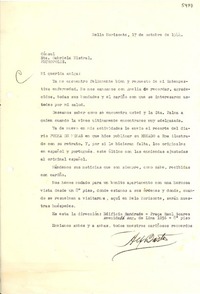 [Carta] 1944 oct. 17, Bello Horizonte [a] Gabriela Mistral, Petrópolis