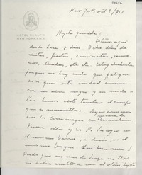 [Carta] 1951 oct. 9, New York [a] Gabriela Mistral