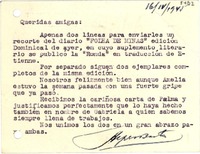 [Tarjeta] 1945 abr. 16, [Bello Horizonte] [a] [Gabriela Mistral]