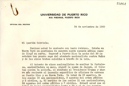 [Carta] 1950 nov. 24, Río Piedras, Puerto Rico [a] Gabriela [Mistral]