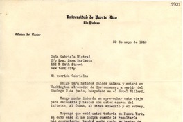 [Carta] 1946 mayo 30, [Río Piedras, Puerto Rico] [a] Gabriela Mistral, New York City