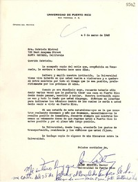 [Carta] 1948 mar. 5, [Río Piedras, Puerto Rico] [a] Gabriela Mistral, Santa Bárbara, California
