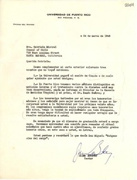[Carta] 1948 mar. 24, [Río Piedras, Puerto Rico] [a] Gabriela Mistral, Santa Bárbara, California