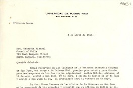 [Carta] 1948 abr. 3, [Río Piedras, Puerto Rico] [a] Gabriela Mistral, Santa Bárbara, California