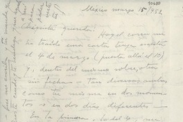 [Carta] 1952 mar. 15, México [a] Gabriela Mistral