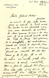 [Carta] 1951 oct. 21, Turín, [Italia] [a] Gabriela Mistral
