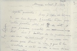 [Carta] 1952 abr. 7, México [a] Gabriela Mistral