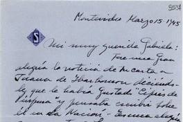 [Carta] 1945 mar. 15, Montevideo [a] Gabriela Mistral