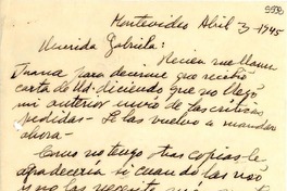 [Carta] 1945 abr. 3, Montevideo [a] Gabriela Mistral