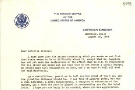 [Carta] 1948 ago. 25, Santiago, Chile [a] Gabriela Mistral, Santa Bárbara, California