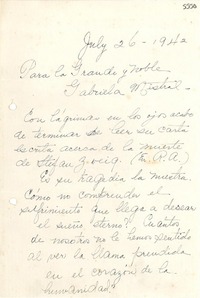 [Carta] 1942 jul. 26, Evanston, Illinois [a] Gabriela Mistral