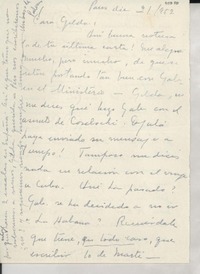 [Carta] 1952 dic. 21, París, [Francia] [a] Gilda Péndola