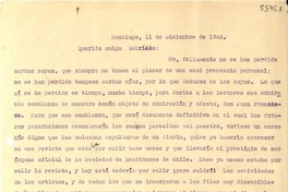 [Carta] 1944 dic. 11, Santiago, [Chile] [a] Gabriela [Mistral]
