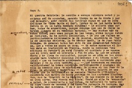 [Carta] 1939 mayo 3, Santiago [a] Gabriela Mistral