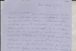 [Carta] 1953 mar. 6, París, [Francia] [a] Gabriela Mistral