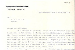 [Carta] 1952 oct. 11, Veracruz, [México] [a] Gabriela Mistral, Nápoles, [Italia]
