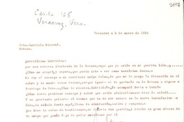 [Carta] 1954, mar. 8, Veracruz [a] Gabriela Mistral, Habana