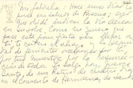 [Tarjeta] [1947?], [Uruguay] [a] Gabriela [Mistral]