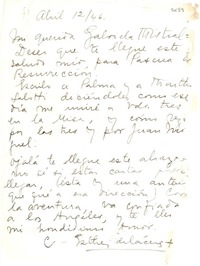 [Carta] 1946 abr. 12, [Uruguay] [a] Gabriela Mistral