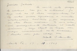 [Carta] 1945 nov. 13, Santa Fe, [Argentina] [a] Gabriela [Mistral]