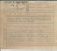 [Telegrama] 1945 nov. 8, Tolosa, [España] [a] Gabriela Mistral, Petrópolis, [Brasil]
